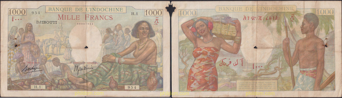 DJIBOUTI BANQUE DE L’INDOCHINE 1938 1000 FRANCS