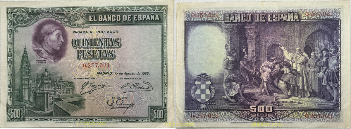 500 Pesetas 1928 Cardenal Cisneros
