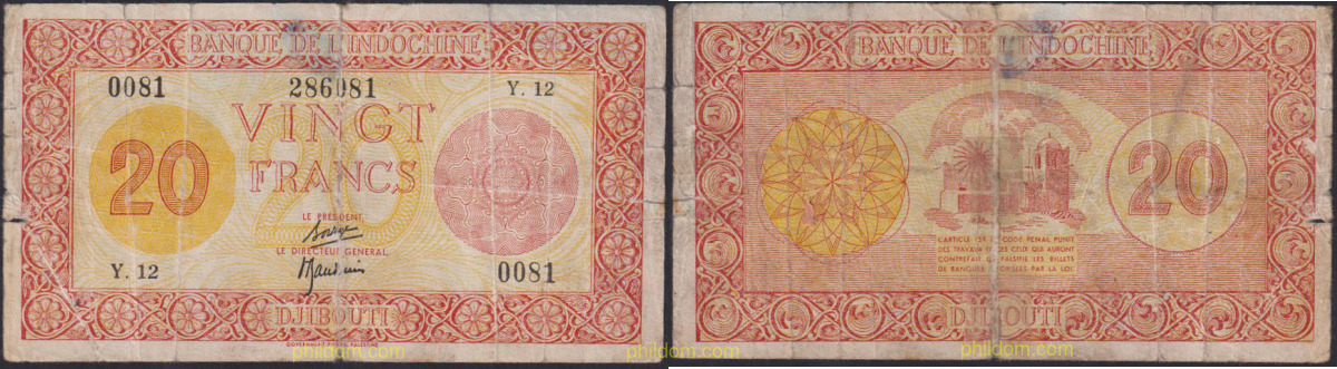 DJIBOUTI 20 FRANCS 1945