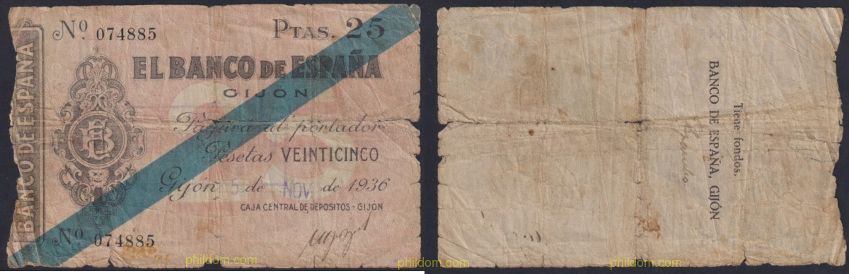 BANCO DE ESPAÑA GIJON 25 PESETAS 1936