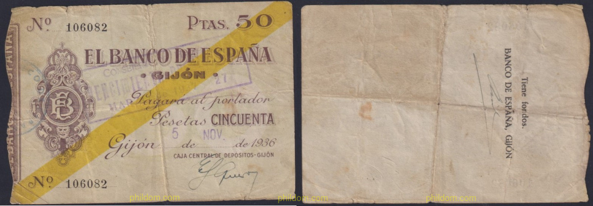 BANCO ESPAÑA GIJON 50 PESETAS 1936