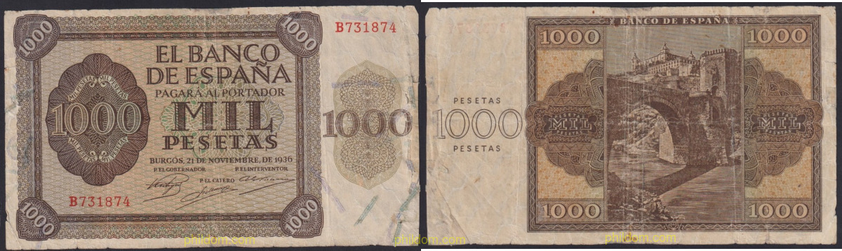 1000 PESETAS 21 de noviembre 1936 BURGOS