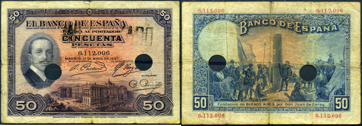 50 PESETAS 1927 SELLO REPUBLICA