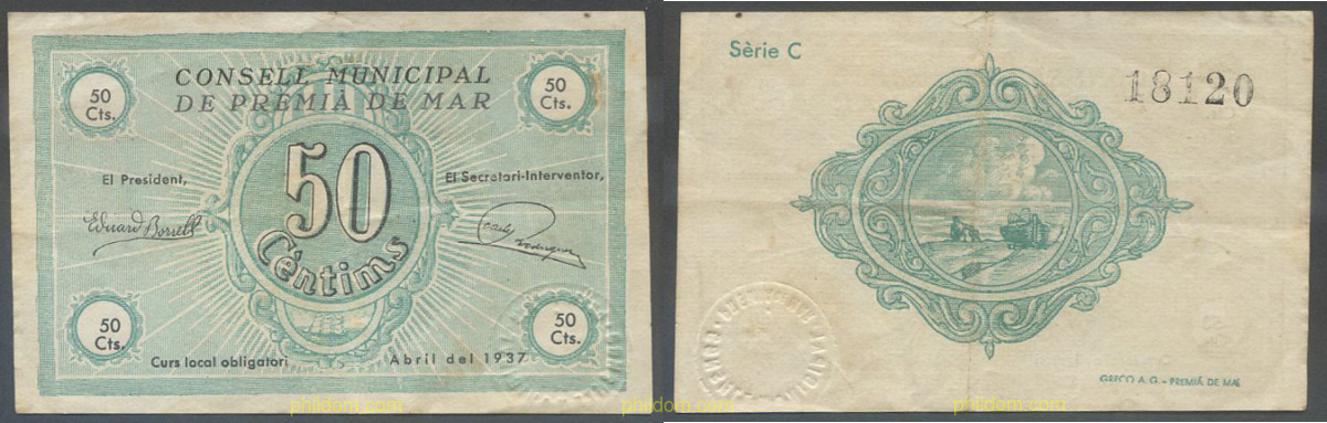 CONSELL MUNICIPAL DE PREMIA DE MAR 50 CENTIMS 1937