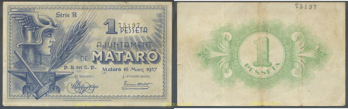 AJUNTAMENT DE MATARO 1 PESETA 1937