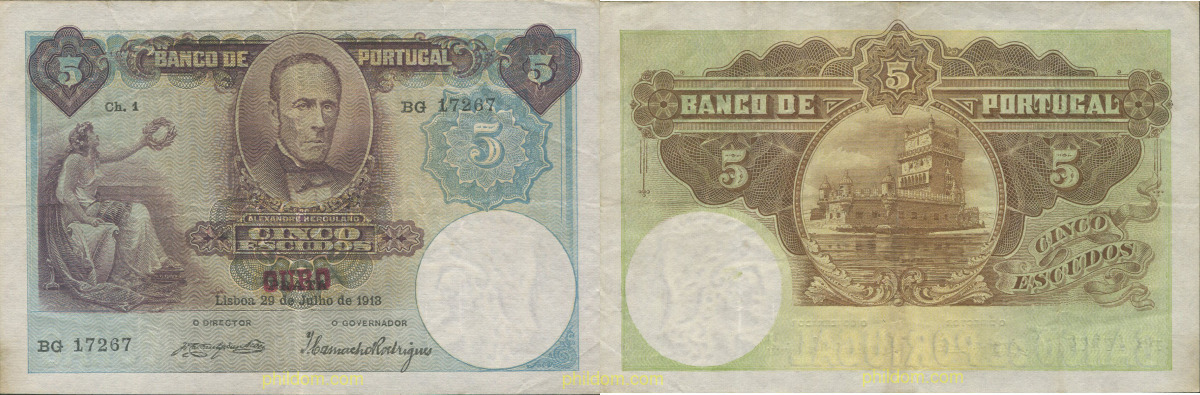 5 ESCUDOS – CHAPA 1 – ALEXANDRE HERCULANO 1913