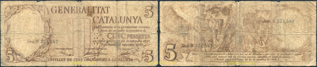 GENERALITAT DE CATALUNYA 5 PESETAS 1936