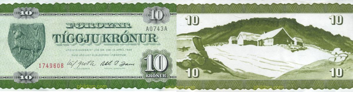 10 KRONER FOROYAR FEROE FAROE 1949
