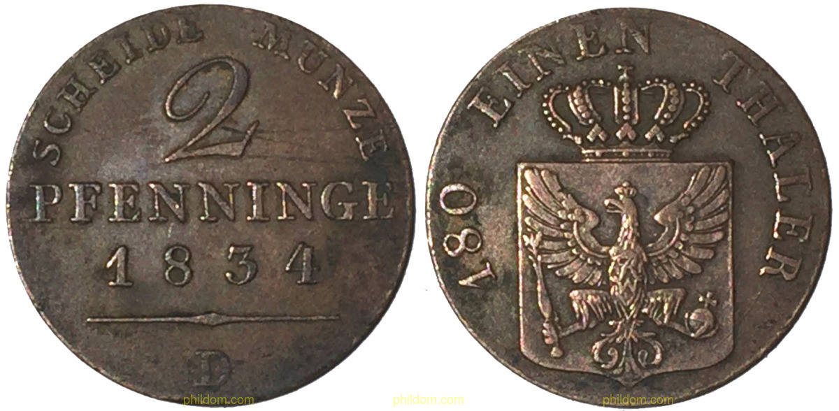 GERMAN 2 PFENNINGE 1834 ALEMANIA
