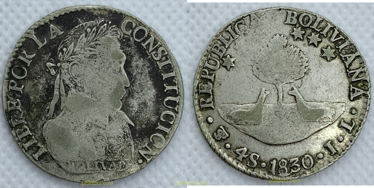 BOLIVIA 4 SOLES BOLIVAR 1830 POTOSI