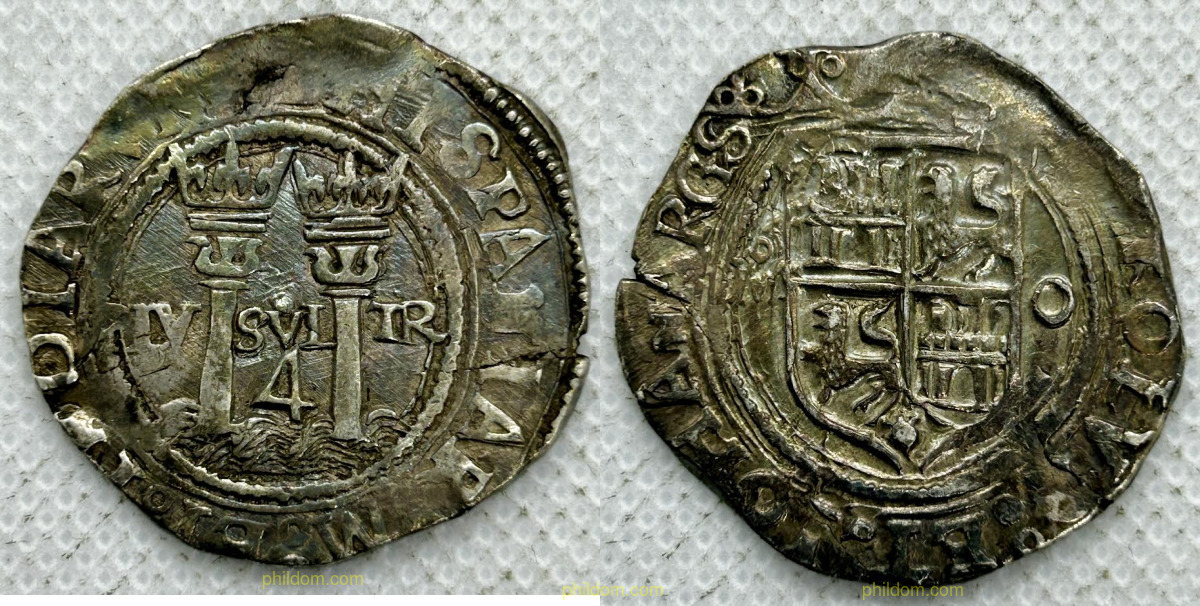 JUANA Y CARLOS 4 REALES MÉXICO 1504-1555 ESCUDO ENTRE M Y O