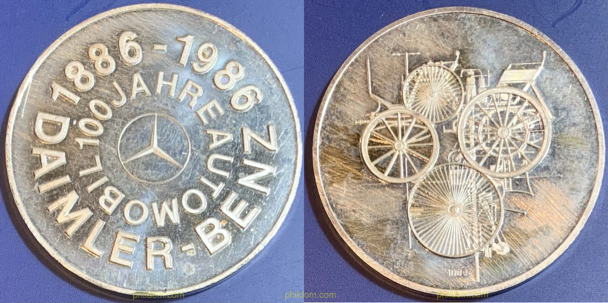 MEDALLA PLATA 100 AÑOS DEL AUTOMOBIL DE DAIMLER BENZ AÑO 1886 A 1986