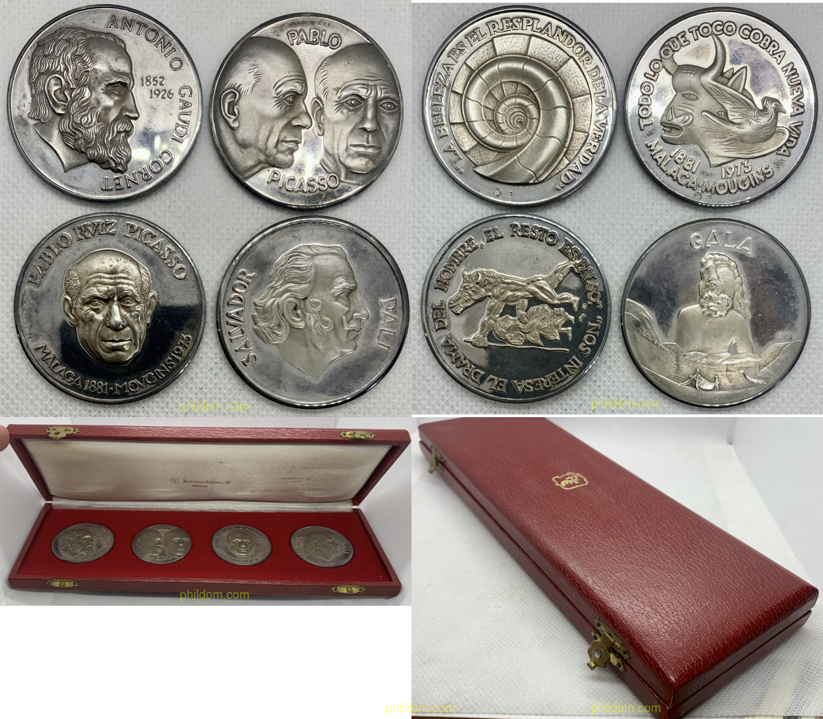 4 MEDALLAS EN PLATA. ANTONIO GAUIDI – PABLO PICASSO x2 – SALVADOR DALI