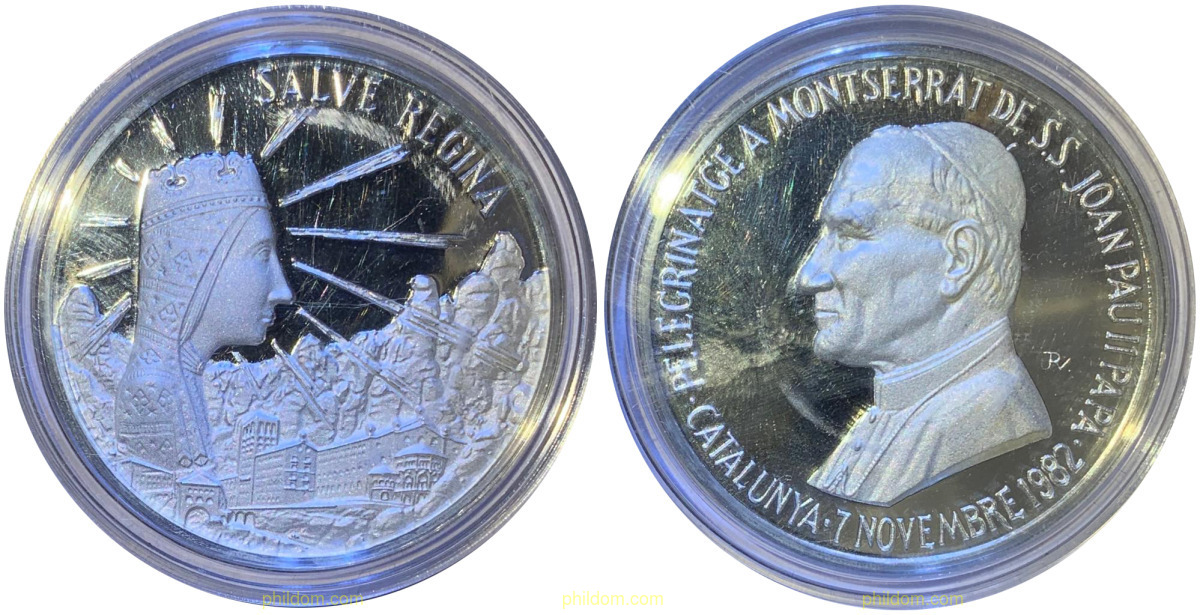 MEDALLA PLATA PELEGRINAGE A MONTSERRAT JUAN PABLO II SALVE REGINA plata