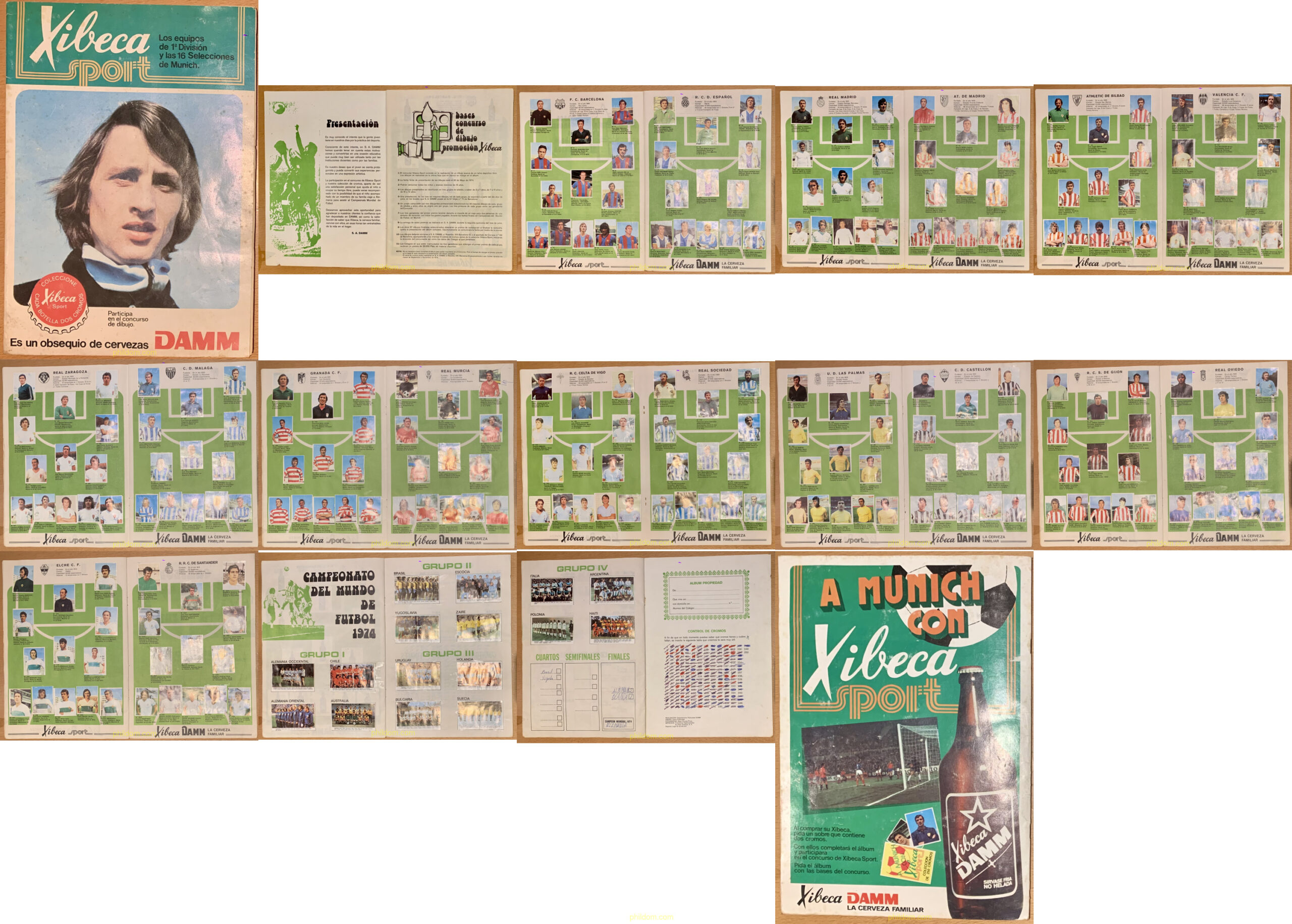 XIBECA SPORT, LOS EQUIPOS DE 1ª DIVISIÓN Y LAS 16 SELECCIONES DE MUNICH, 1973, DAMM. COMPLETO