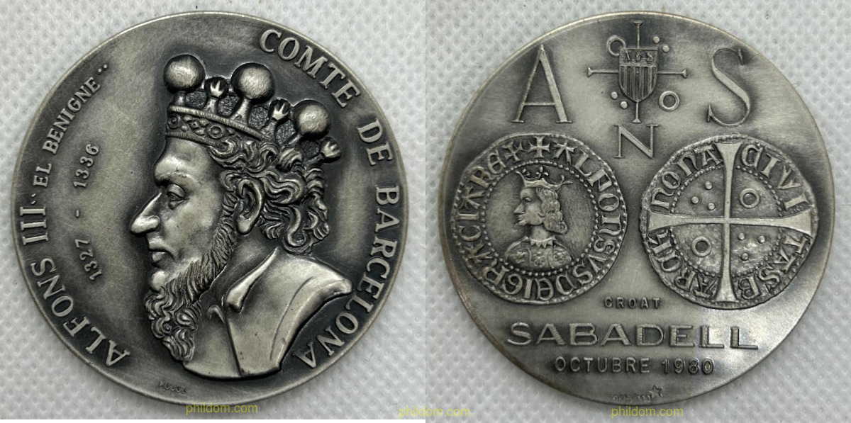 MEDALLA COMTE DE BARCELONA. ALFONS II EL BENIGNE». ASOCIACION NUMISMATICA SABADELL. Croat1980 PLATA»