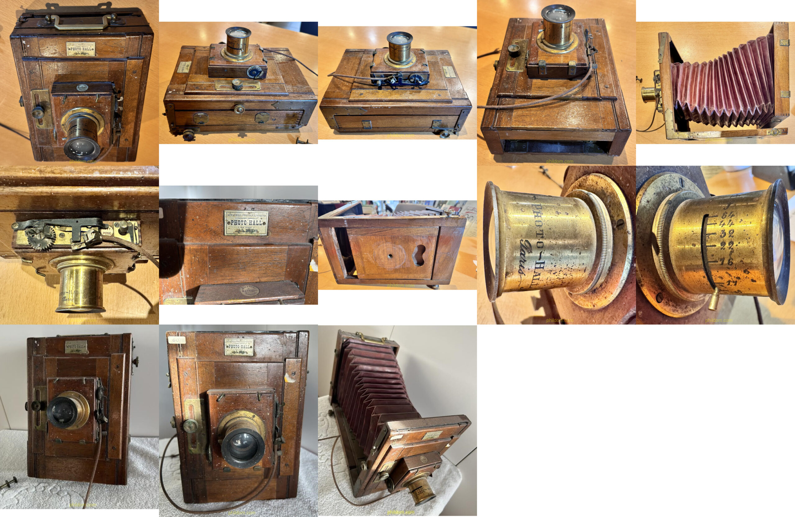CAMARA FOTOGRAFICA DE FUELLE MADERA PHOTO HALL PARIS SIMPLE & DOUBLE MATTIOLI RIDEAUX APROX.1896 1899